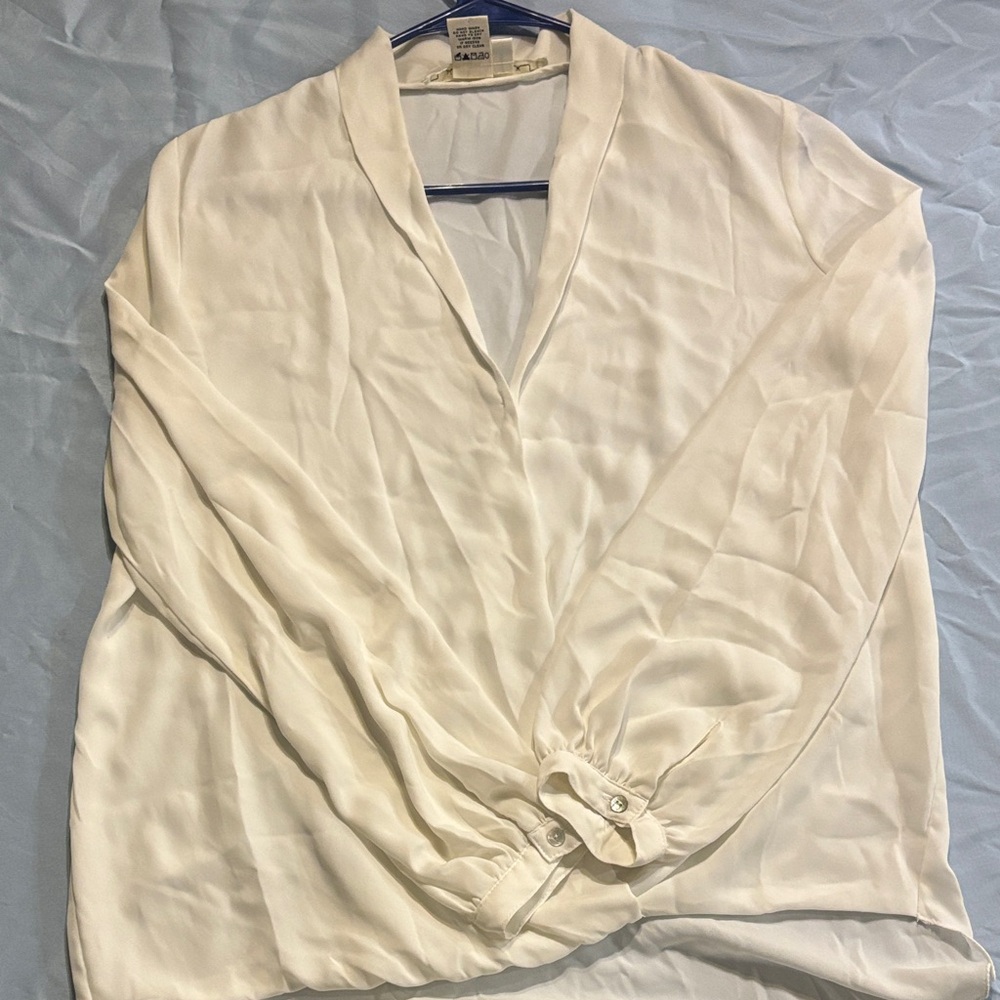 Max Studio Cream V-Neck Blouse